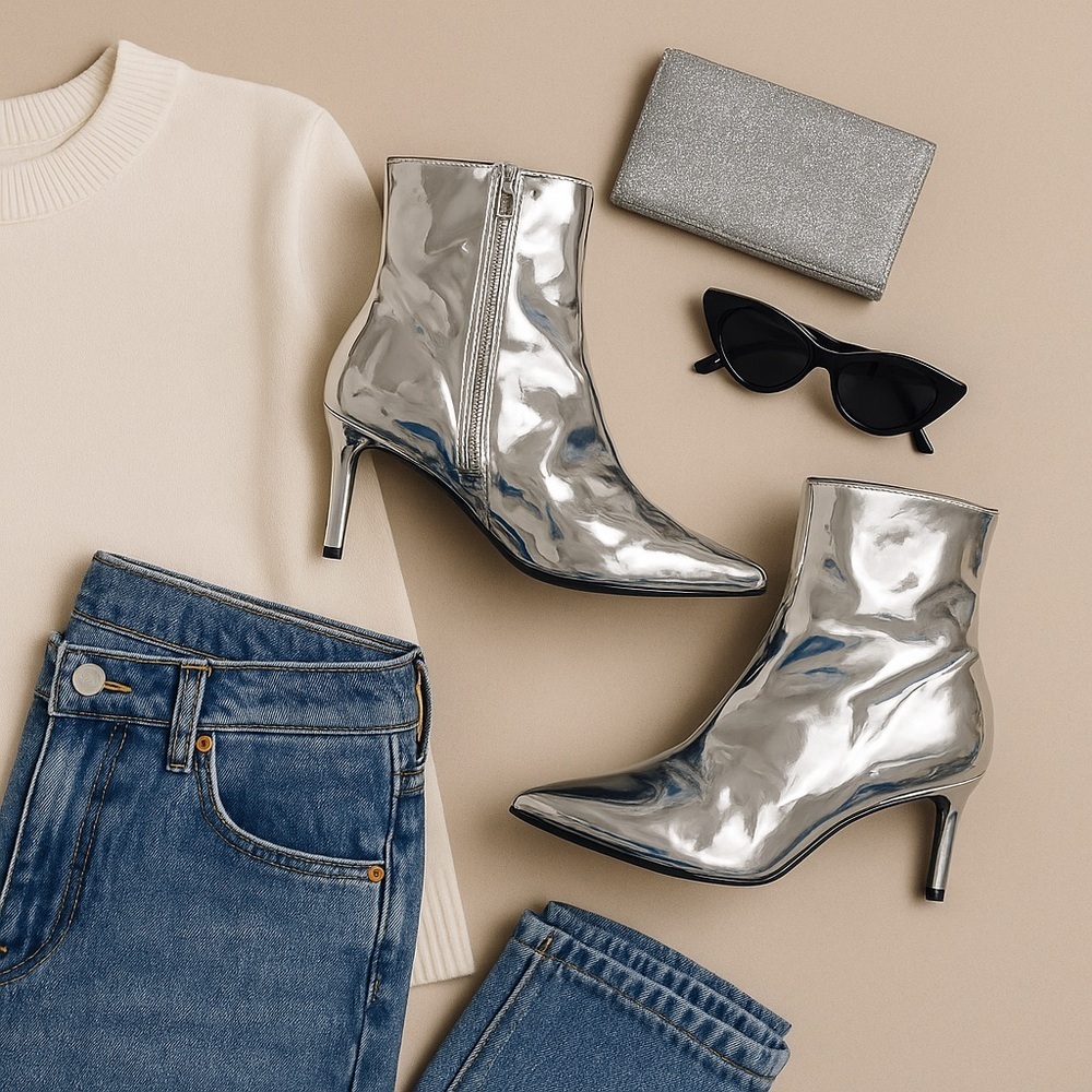 ✨ Rebecca Minkoff Silver Mirror Booties | NIB | Size 36 | $364 MSRP